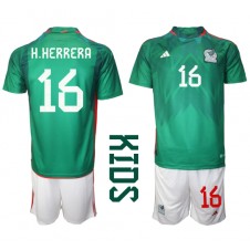 Mexiko Hector Herrera #16 Hemmaställ Barn VM 2022 Korta ärmar (+ Korta byxor)